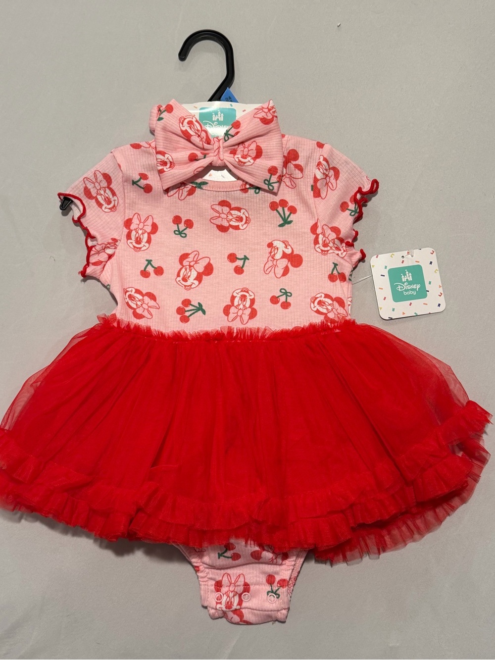 Disney Pink Minnie Cherry Tulle Bodysuit with Red Skirt & Bow